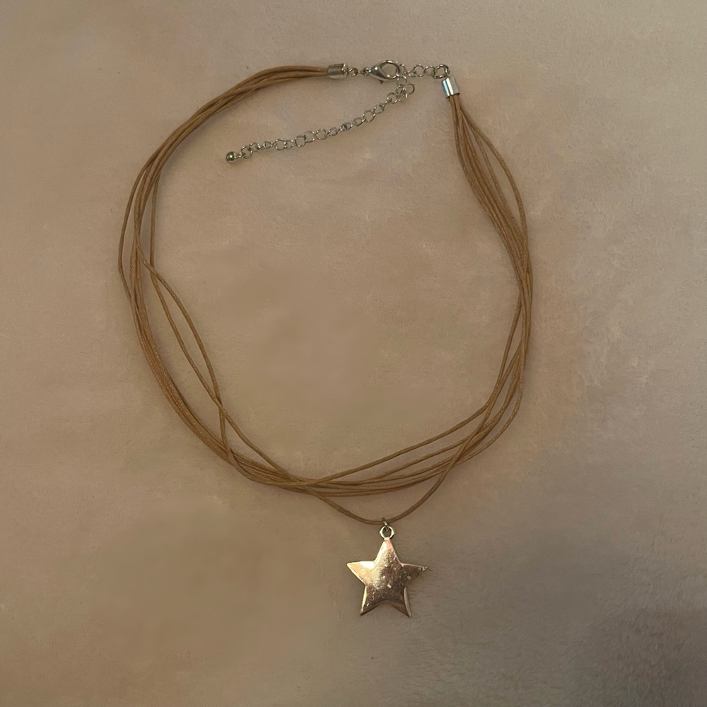 Brown Cord Star Pendant Choker Necklace